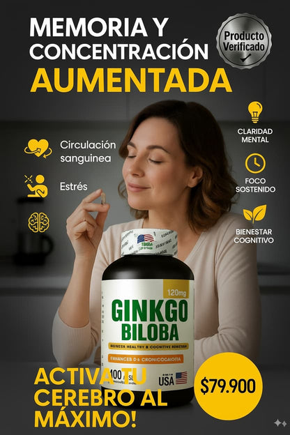 Ginkgo Biloba X 100 Capsulas Mejor memoria + Mejor circulación